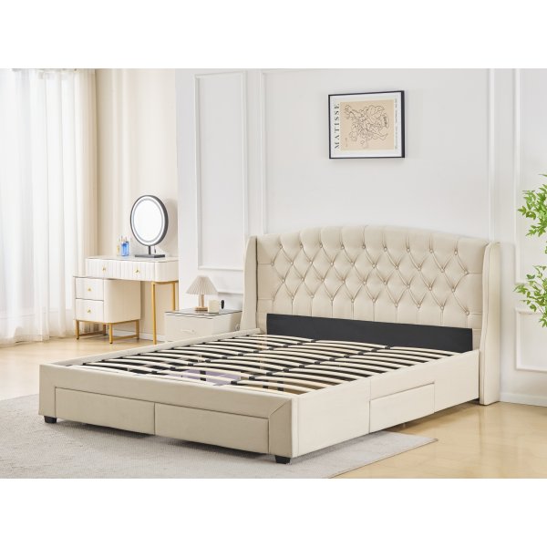 Dame sengeramme med sengegavl og oppbevaring 180 x 200 cm - Beige Dame sengeramme med sengegavl og oppbevaring 180 x 200 cm - Beige