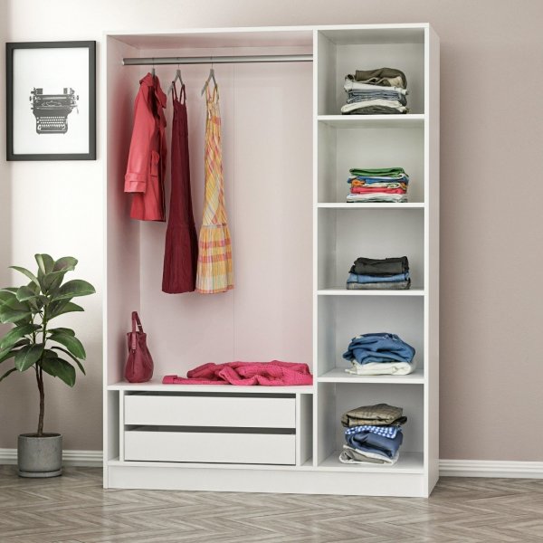 Cavolo garderobeskap 135 cm - Hvit/svart Cavolo garderobeskap 135 cm - Hvit/svart