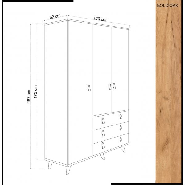 Musso garderobe 120x52x187 cm - Eik/hvit