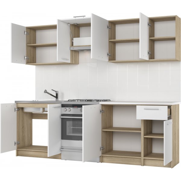 Daria komplett kjøkken 240 cm - Hvit/sonoma eik Daria komplett kjøkken 240 cm - Hvit/sonoma eik