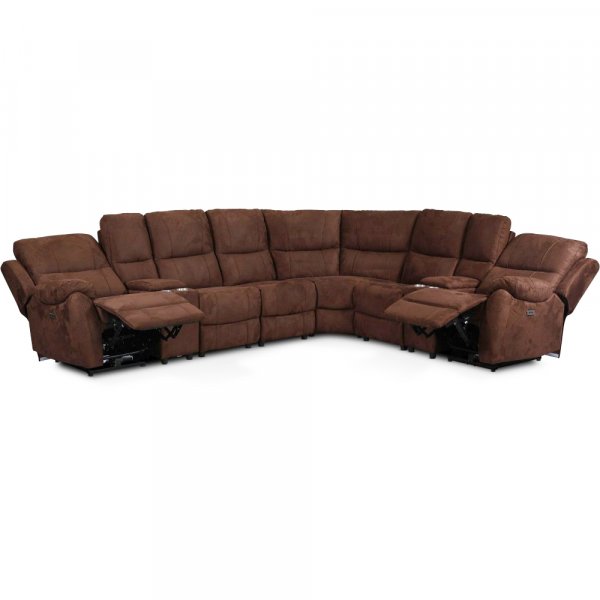 Enjoy Hollywood recliner-hjrnesofa - 6-seters (elektrisk) i brunt mikrofiberstoff