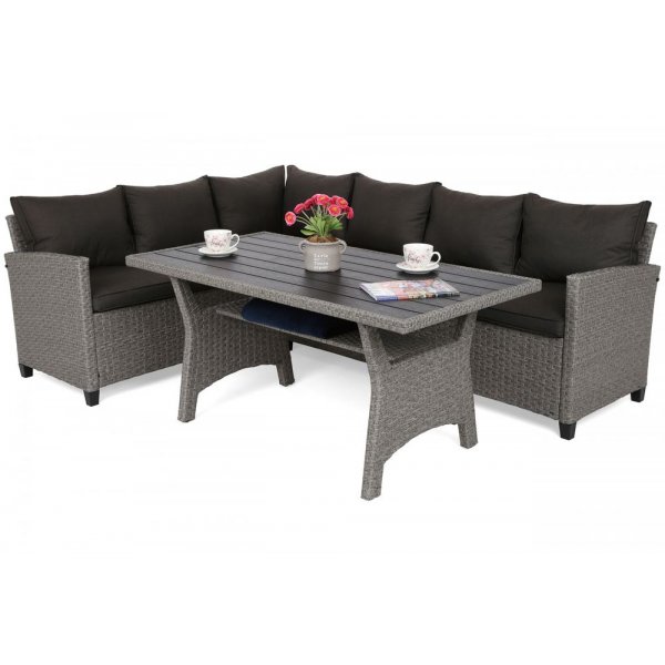 Hjrnesofa Lagos med bord - Gr/svart melert