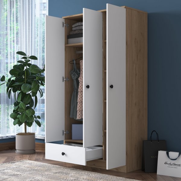 Mendy garderobeskap 90 cm - Valnøtt/hvit Mendy garderobeskap 90 cm - Valnøtt/hvit