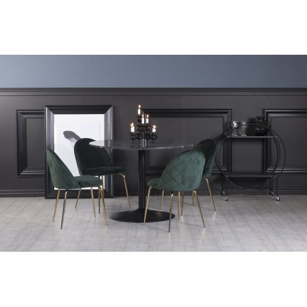Plaza spisegruppe, marmorbord med 4 st Plaza flyelstoler - Grnn/Gr/Svart