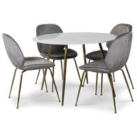 Art spisegruppe: Rundt bord marmor/Messing + 4 st Deco stoler grå fløyel / messing Art spisegruppe: Rundt bord marmor/Messing + 4 st Deco stoler grå fløyel / messing