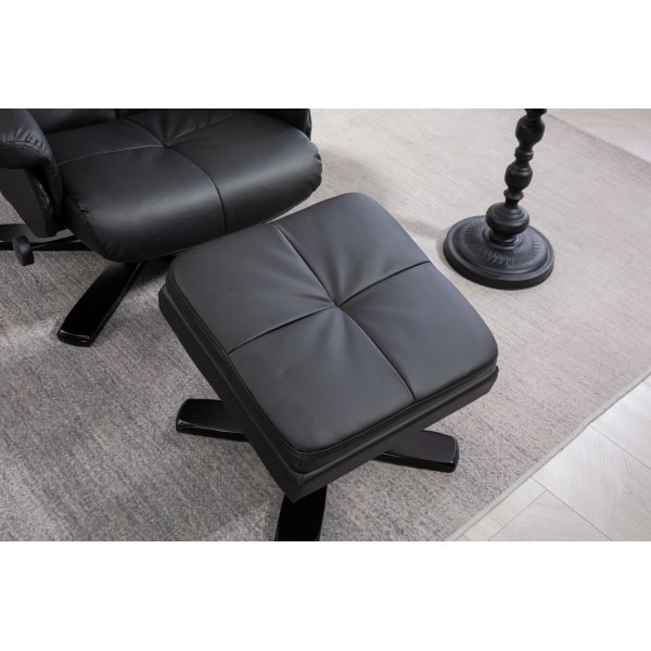 Duvns reclinerlenestol med fotskammel - Svart PU