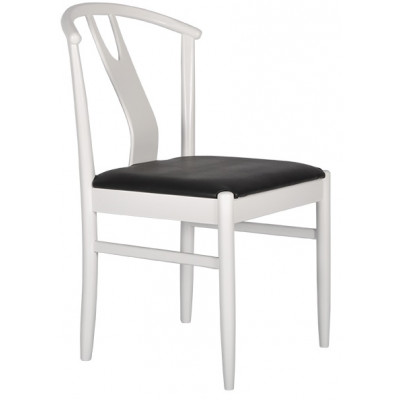 Hugo stol - Hvit med svart skinnsete