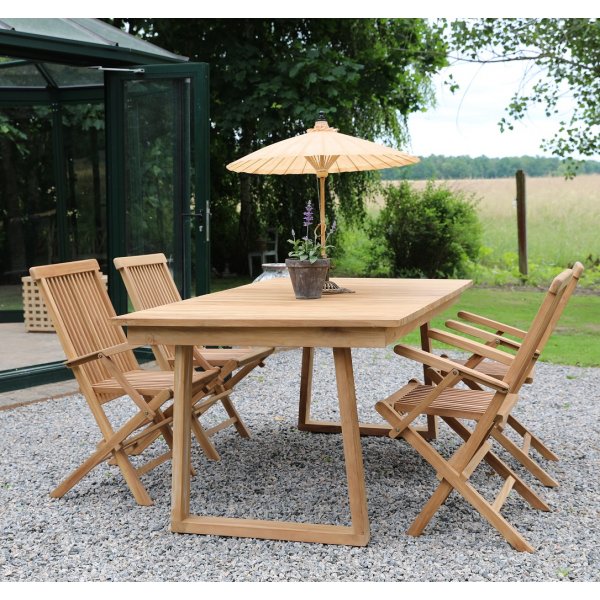 Saltö spisegruppe for uteplassen spisebord 180x100 cm med 4 stk. Saltö karmstoler - Teak Saltö spisegruppe for uteplassen spisebord 180x100 cm med 4 stk. Saltö karmstoler - Teak