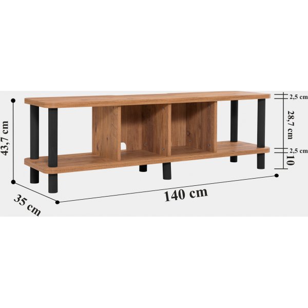 Neo media benk 140 cm - Sort/furu Neo media benk 140 cm - Sort/furu