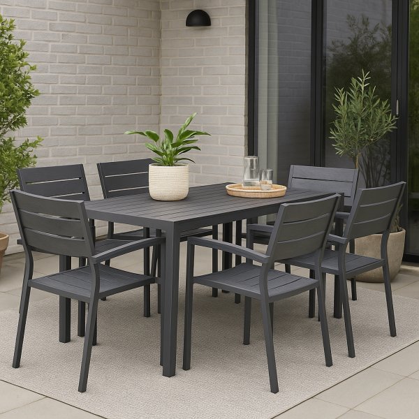 Spisegruppe 6 stoler og spisebord 205 x 90 cm svart/gr - Las Vegas