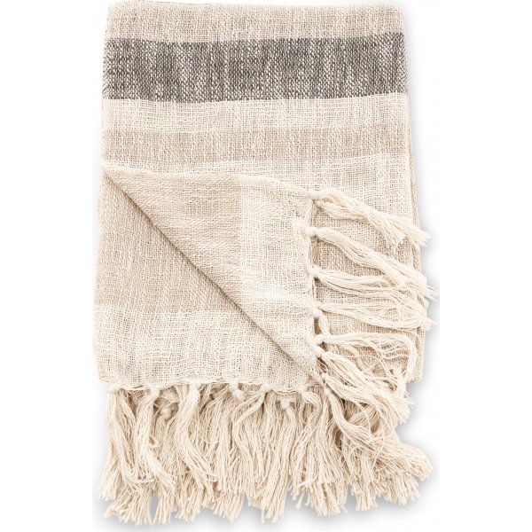 Bondi pledd, 130x170 cm - Beige/mrkegrnn/hvit