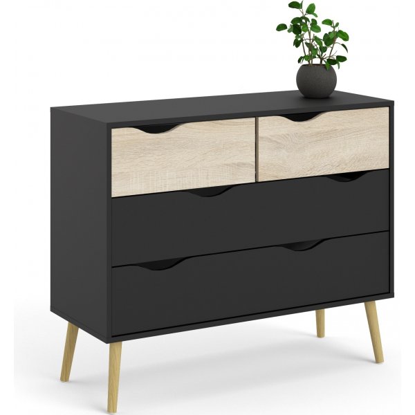 Oslo kommode med 4 skuffer - Sort/eik Oslo kommode med 4 skuffer - Sort/eik