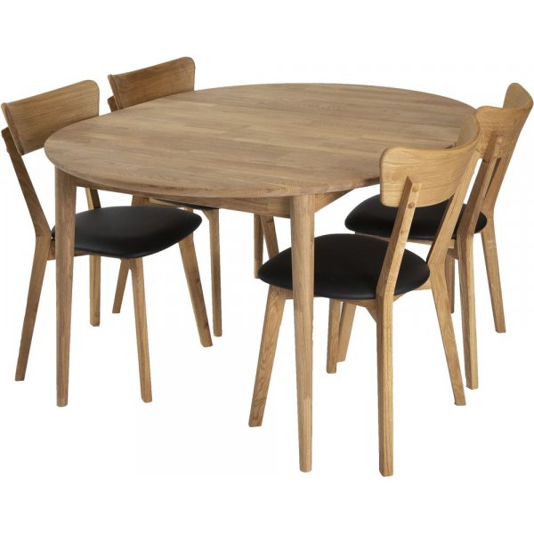 Alborg spisegruppe inkl. 4 stk Vxj stoler - Eik/Svart PU