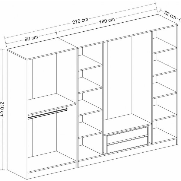 Cikani garderobe med speildør 225x52x210 cm - Antrasitt Cikani garderobe med speildør 225x52x210 cm - Antrasitt