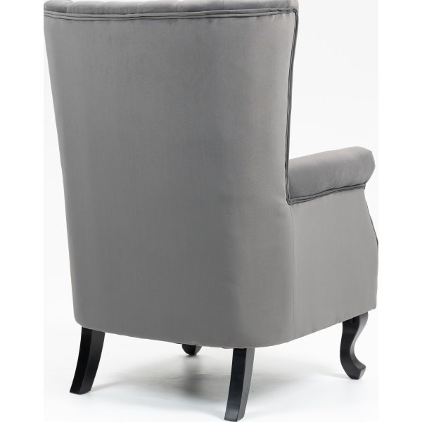Øreklaff lenestol i grå fløyel Øreklaff lenestol i grå fløyel
