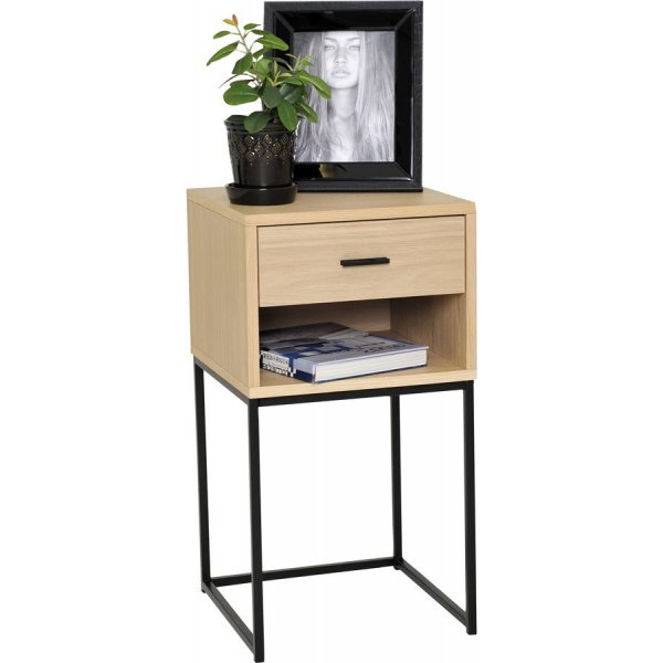 Domino nattbord med hylle - Hvitpigmentert eikefiner Domino nattbord med hylle - Hvitpigmentert eikefiner