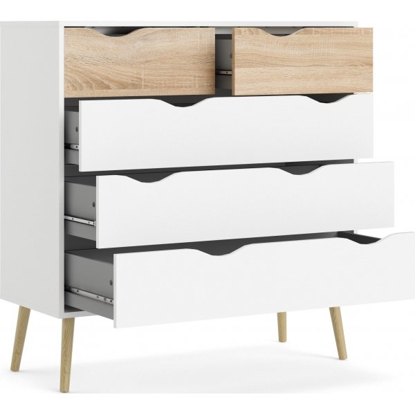 Oslo kommode med 5 skuffer - Hvit/eik Oslo kommode med 5 skuffer - Hvit/eik