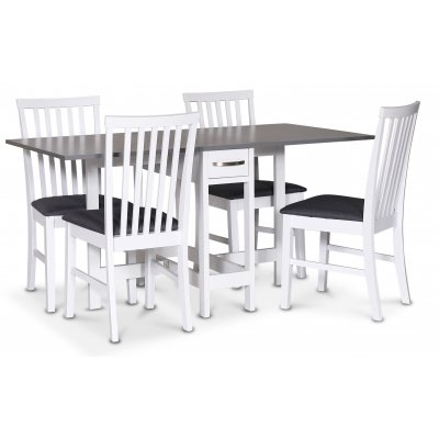 Fr spisegruppe; Fr klaffbord i hvit/gr med 4 Alice-stoler