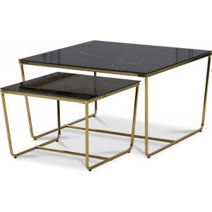 Stella Settebord - Svart marmorert glass/ Messingfarget underdel