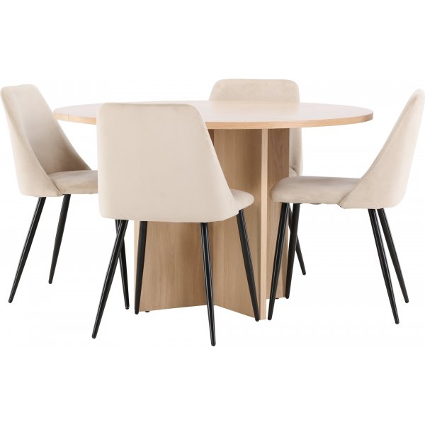 Spisebord Strada med 4 Nattstoler - Beige/sort/hvitkalket + 3.00 x Møbelføtter Spisebord Strada med 4 Nattstoler - Beige/sort/hvitkalket + 3.00 x Møbelføtter