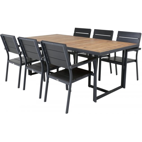 Khung utendørs spisegruppe med 6 Levels stoler - Svart/Naturlig Khung utendørs spisegruppe med 6 Levels stoler - Svart/Naturlig