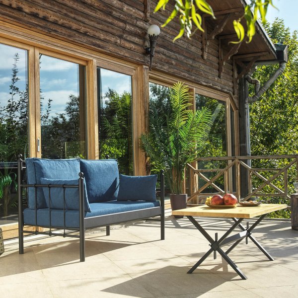 Lala 2-seters utesofa - Svart/bl + Flekkfjerner for mbler