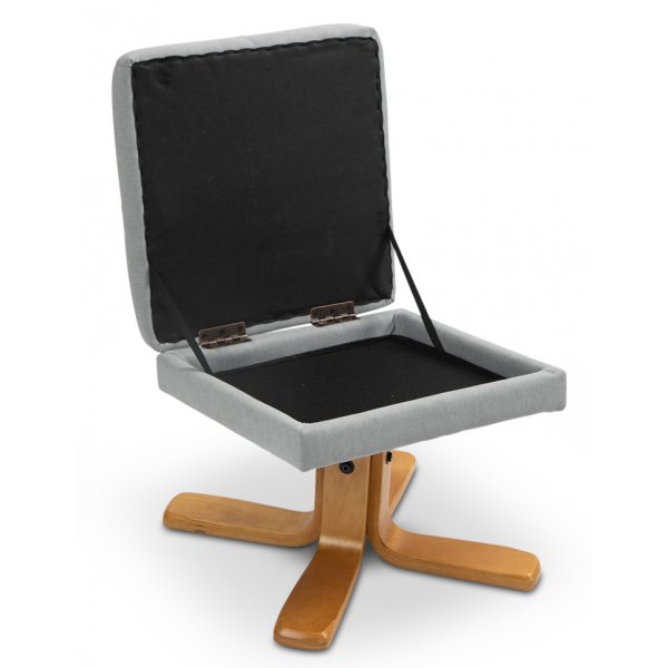 Duva justerbar lenestol inkl. fotskammel med oppbevaring - Grå stoff med treben Duva justerbar lenestol inkl. fotskammel med oppbevaring - Grå stoff med treben