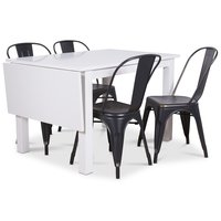 Sander spisegruppe, Klaffbord med 4 st metallstoler - Hvit/svart/Gull