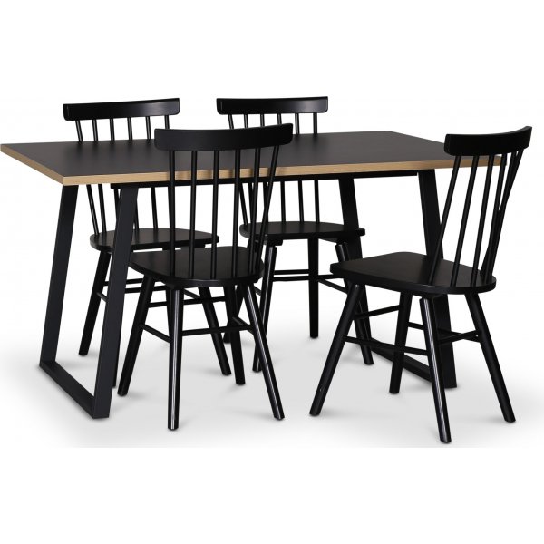 Edge 3.0 spisegruppe 140x90 cm inkludert 4 stk. svarte Orust pinnestoler - svart hytrykkslaminat (HPL)