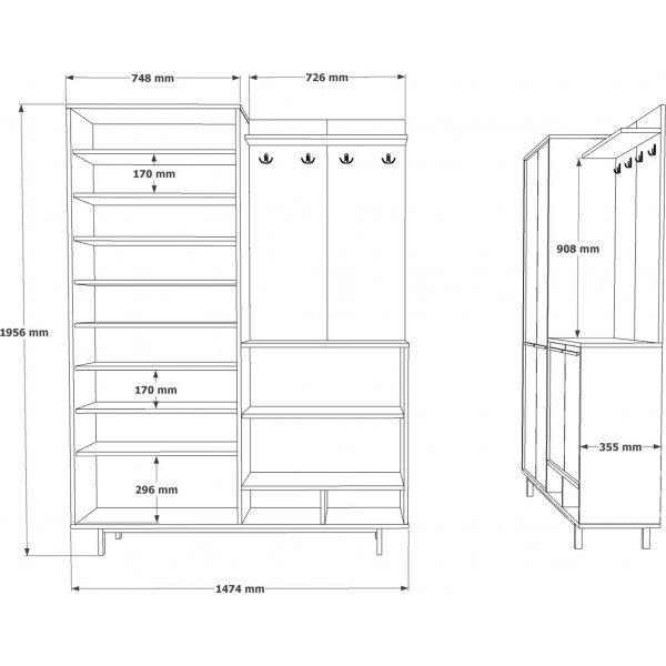 Oasis hallmøbler - Eik/hvit Oasis hallmøbler - Eik/hvit