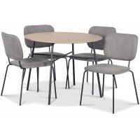 Tofta spisegruppe Ø100 cm bord i lyst tre + 4 stk. Lokrume grå stoler