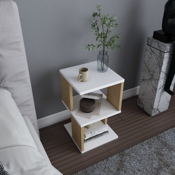 Carter nattbord - Hvit/eik