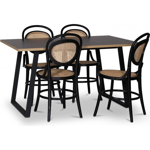 Edge 3.0 spisegruppe 140x90 cm inkludert 4 stk. svarte Alicia stoler i byd tre - gr hytrykkslaminat (HPL)