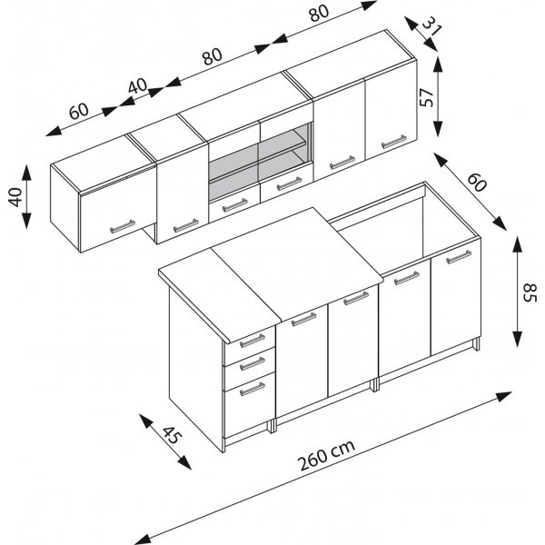 Perla komplett kjøkken 260 cm - Artisan eik/matt mørk grå/wotan eik Perla komplett kjøkken 260 cm - Artisan eik/matt mørk grå/wotan eik