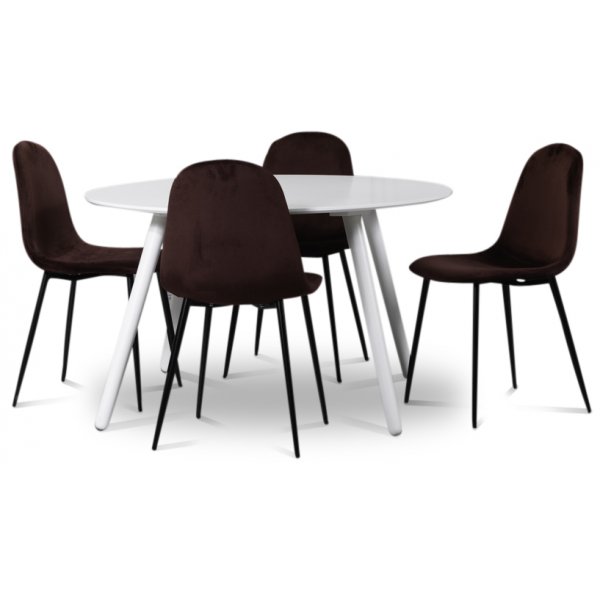 Rosvik spisegruppe, spisebord med 4 stk Carisma fløyelsstoler - Hvit/Bordeaux Rosvik spisegruppe, spisebord med 4 stk Carisma fløyelsstoler - Hvit/Bordeaux
