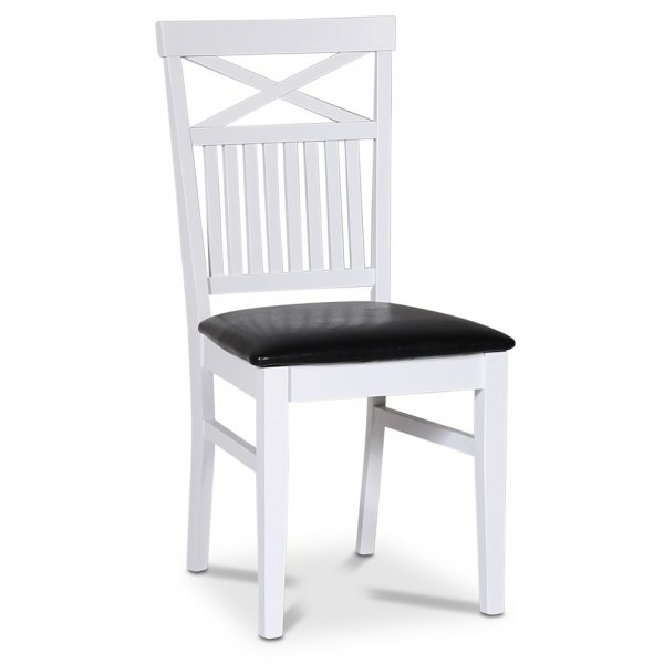 Fårö spisegruppe; spisebord 140x90 cm - Hvit / oljet eik med 4 Fårö spisestoler med svart PU-sete + 4.00 x Stolpute Fårö spisegruppe; spisebord 140x90 cm - Hvit / oljet eik med 4 Fårö spisestoler med svart PU-sete + 4.00 x Stolpute