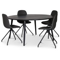 Omni spisegruppe, rundt spisebord Ø130 cm inkludert 4 stk. svarte Bridge svingbare stoler - Svartbeiset eik Omni spisegruppe, rundt spisebord Ø130 cm inkludert 4 stk. svarte Bridge svingbare stoler - Svartbeiset eik