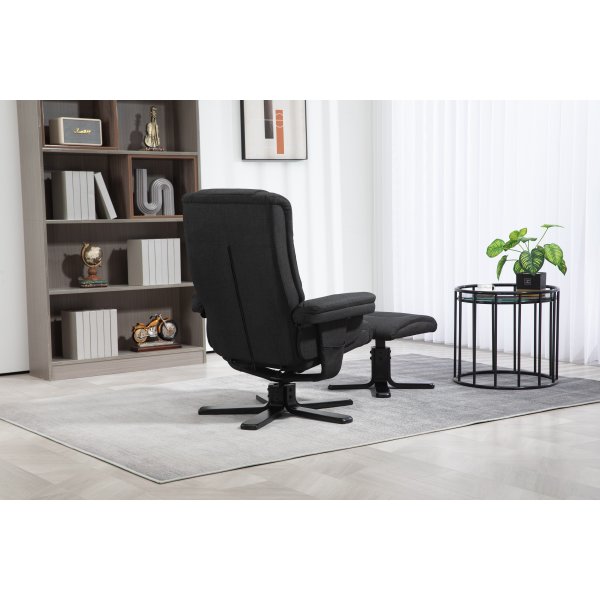 Oslo recliner lenestol med krakk - Cortinna svart Oslo recliner lenestol med krakk - Cortinna svart