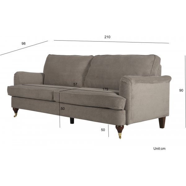 Howard Watford Deluxe 3-seters sofa - lysebrun kordfløyel Howard Watford Deluxe 3-seters sofa - lysebrun kordfløyel