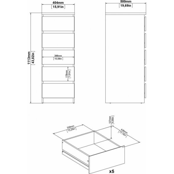 Naia smal kommode med 5 skuffer - Hickory Naia smal kommode med 5 skuffer - Hickory